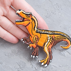 T-Rex dinosaur patch 100mm, Tyrannosaurus Rex Iron on patch, Paleontology Embroidery, Jurassic Dinosaur Applique for jacket  - 3 15/16"