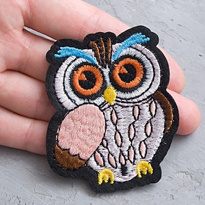 Owl patch 2 9/16&quot;, Bird iron on badge, Embroidered patch, Patch for jacket, DIY embroidery applique, Patch for kids