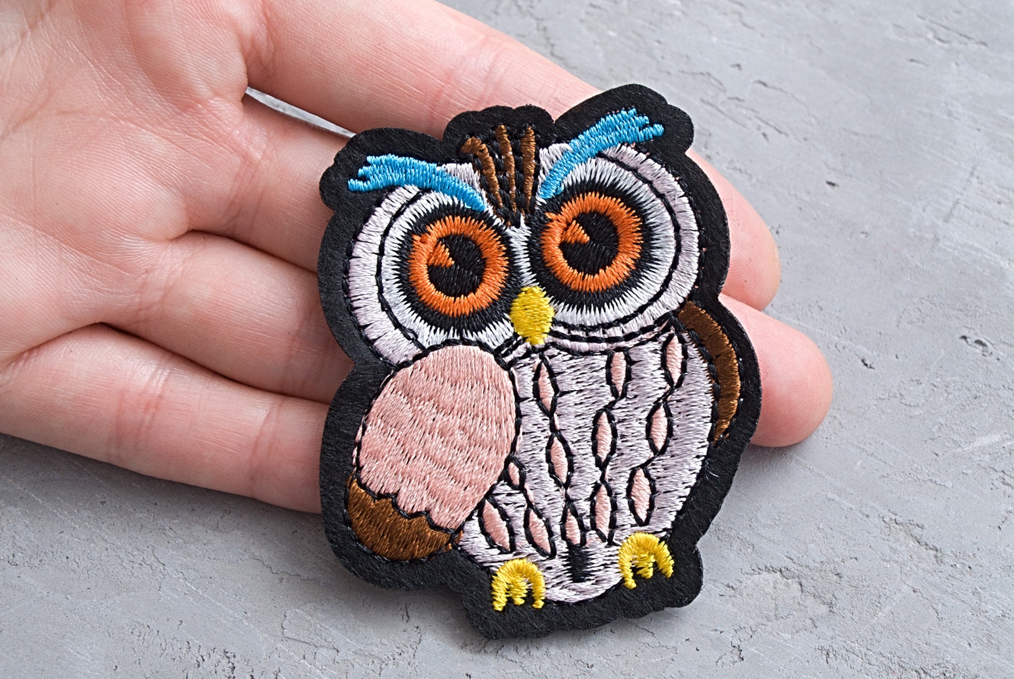 Owl patch 2 9/16", Bird iron on badge, Embroidered patch, Patch for jacket, DIY embroidery appl