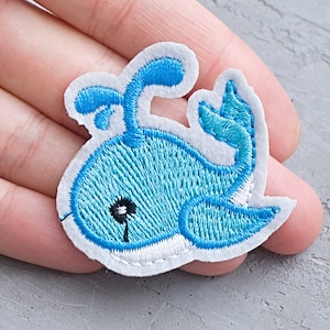 Blue Whale patch 45mm, Iron on applique, Embroidered patch, Fish patch, Ocean patch for kids - 1 3/4&quot;