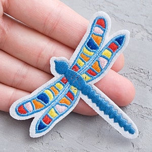 Dragonfly patch 75mm, Insect embroidered iron on applique, Patch for jacket, Flying Bug Badge, Decorative parches for clothes - 2 15/16"