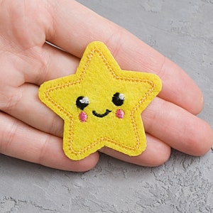 Happy Star patch 2", Star with Face applique, Gele naaibenodigdheden, Kids geborduurde patch, Verjaardagsfeestje teken