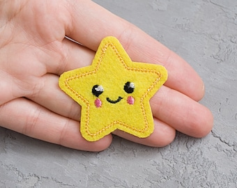 Happy Star patch 2", Star with Face applique, Yellow sewing supplies, Kids embroidered patch, Birthday party sign