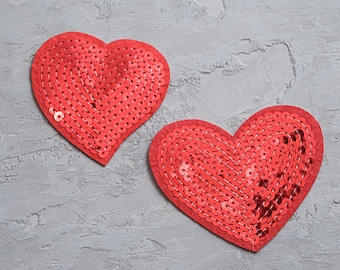 Heart patch 86mm, Love Iron on patch, Sequined applique, Badge Girl applique, Love gif - 3 3/8"