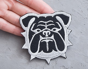 British Bulldog Head Patch, Embroidered Dog Applique / 2 15/16