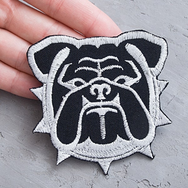 British Bulldog Head patch 2 15/16", Animal decorative iron on embroidered badge, Dog applique motif gift