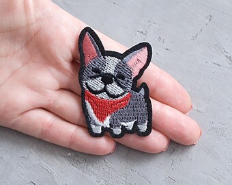 French Bulldog patch 62mm. Dog embroidered iron on applique for Patch for cloth & bag, Dog lover gift - 2 7/16"