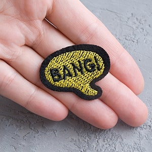 Bang-tekstballonpatch 40 mm, woorden en zinnen geborduurd op opstrijkpatch, geel appliquémotief, cartoon jargonwoord - 1 9/16"