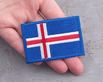 Island Flagge Aufnäher 65 mm, Gesticktes Bügelbild für Jacke, Tasche, T-Shirt, Mütze. Souvenir Geschenk - 6 cm