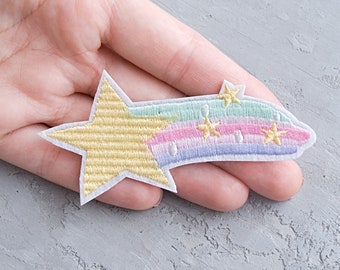 Meteor patch 90mm, Shooting star rainbow patch, Embroidery iron on patch, Galaxy applique - 3 9/16"