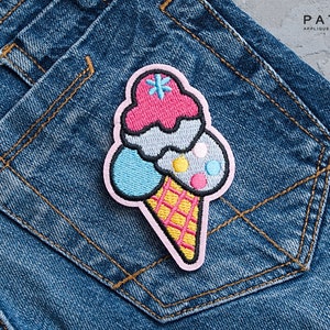 Embroidered Ice Cream Cone Patch, Pink Girly Food Applique, Iron-On Badge (85mm) image 2