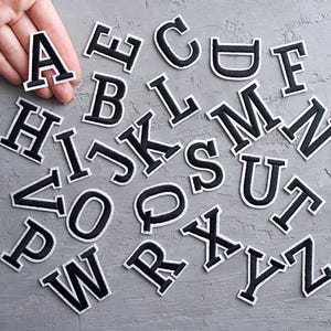 Black letters patch 45mm, Alphabet embroidered applique, Black and White letters badge, Clothing decoration - 3/4&quot; / new