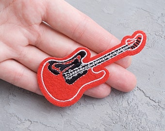 Rode geborduurde gitaarpatch, rockmuziek opstrijkappliqué (83 mm)