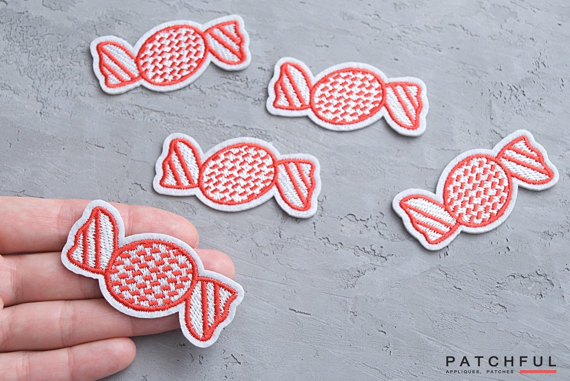 Candy embroidery patches 65mm Sweets patch Red appliques Etsy