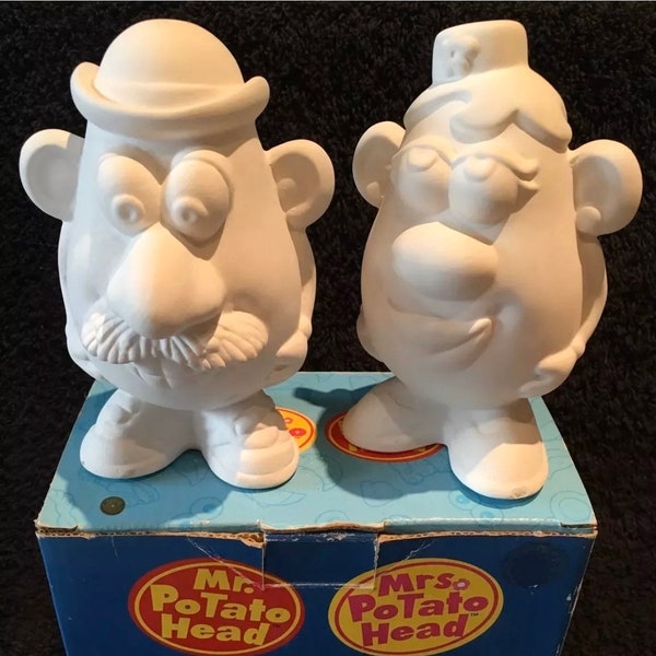 One of a Kind NIB Factory Oops RARE UNGLAZED Hasbro Mr Mrs Potato Head Collectible Salt Pepper Shaker Set by Clay Art, 1998,Classic Toy Game