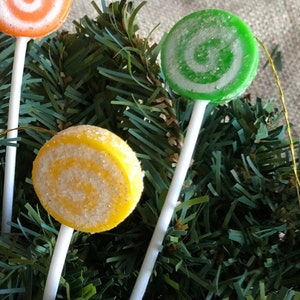 Your Choice of 2 Colors Vintage 1960&#39;s Mid Century Modern Sugared Candy Lollipop Plastic Ornaments,Package Tie Ons, Each 4&quot; Long
