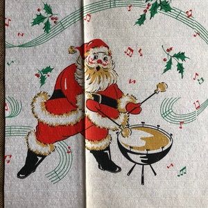 Authentic Vintage Mid Century Band Musician Musical Santa Playing Timpani Drum Crepe Paper Christmas Decoration for Crafting,Collage Etc