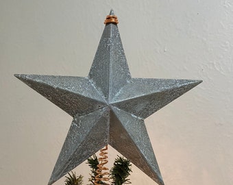 Pick Size Vintage Style Galvanized Rustic Americana Metal Star Tree Topper , Sizes 3 1/2" , 5 1/2", 8", and 9 1/2", Choice of Color Wire