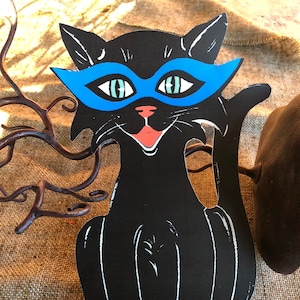 Sizes Up To 16" Vintage Style Black Sitting Cat,Mod Color Groovy Cat Eye Glasses Halloween Hand Cut Cardstock Decoration,Cupcake Toppers Too