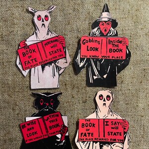 Sizes Up To 16" Vintage 1900s Style  Witch, Owl or Ghost with Book of Fate Halloween Hand Cut Cardstock Decoration, Framing Cupcake Toppers
