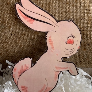 Größen bis zu 16 "Vintage Style Pink Grau Hopping Osterhase Kaninchen Hand geschnitten Karton Dekoration Karte zum Basteln, Rahmen, Cupcake Toppers