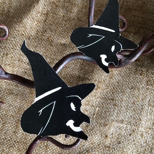 Sizes Up To 14" Vintage Style Monochrome Black White Witch Profile Silhouette, Halloween Hand Cut Cardstock Decoration, Cupcake Toppers