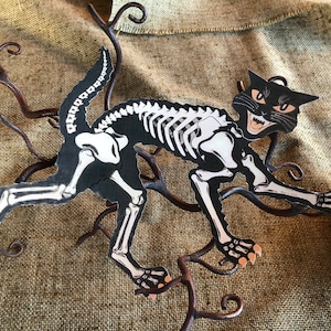 Sizes Up To 16" Vintage Style Black Skeleton Cat Full Body Halloween Hand Cut Cardstock Decoration,Not Jointed,Cupcake Toppers Available