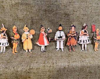 1900s Vintage Style Halloween 8 Styles Witch,Pumpkin Boy Etc Trick or Treaters in Costumes Hand Cut Cardstock Decoration,Large Sizes Too