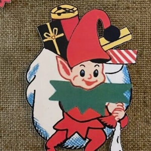 Sizes Up To 16" Vintage Style Christmas Pixie Elf Carrying Santa Sack  Hand Cut Cardstock Christmas Party Decoration,Framing,Cupcake Toppers