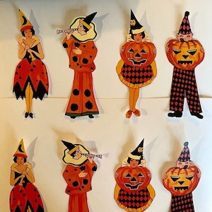 Sizes Up To 17" Choice of Vintage Style Art Deco Men, Women in Halloween Costumes Hand Cut Cardstock Decoration, Cupcake Toppers Too