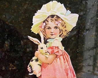 Sizes Up To 17&quot; Vintage Style 1900&#39;s Girl Pink Dress, Rabbit Easter Valentine&#39;s Day Cardstock Decoration, Crafts, Framing Cupcake Topper