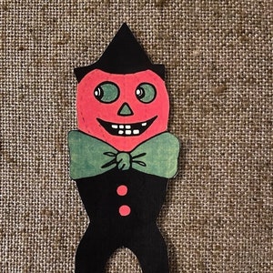 Sizes Up To 16" Vintage Style Pumpkin Man in Green Bowtie, Halloween Hand Cut Cardstock Decoration, Framing, Cupcake Toppers Available