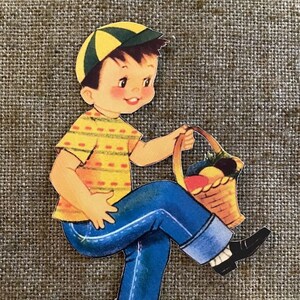 Sizes Up To 16"  Vintage Style Repro Boy In Cap Running with Basket of Eggs Easter Egg Hunt Cardstock Decoration,Framing Etc,Cupcake Toppers