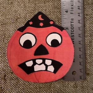 Now Sizes Up To 11" Vintage 1920's Style JOL Pumpkin in Moon Stars Cap, Halloween Cardstock Decoration, Framing Etc, Cupcake Toppers Too
