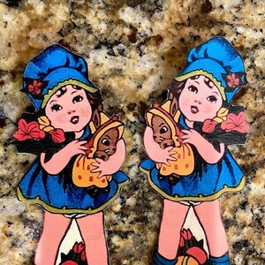 Sizes Up To 16" Vintage 1900s Style Repro Girl Carrying Easter Rabbit, Flowers Hand Cut Cardstock Card Decoration, Crafts, Cupcake Toppers