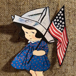 Tailles jusqu'à 40,8 cm Style vintage, fille prête pour l'Americana USA, défilé patriotique du 4 juillet, carte de décoration en papier cartonné découpé à la main, décorations de cupcakes aussi