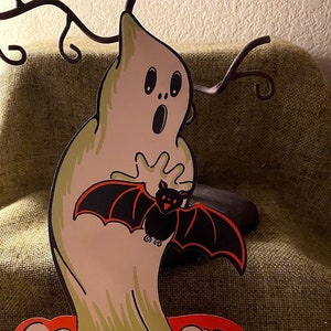 ¡Decoración de fiesta de cartón troquelado para Halloween con diseño de fantasma y murciélago de Beistle, estilo vintage auténtico, de 2 caras, también enmarcable!