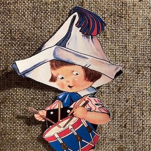 Tailles jusqu'à 17 po. Style vintage, batteur, chapeau en papier, Americana USA, défilé patriotique du 4 juillet, papier cartonné découpé à la main, décoration, cartes, décorations de cupcakes