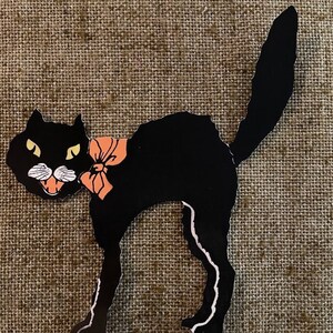 Sizes Up To 12" Vintage Style Growling Black Cat Standing Arched Back Yellow Eyes,Bow Halloween Hand Cut Cardstock Decoration,Cupcake Topper