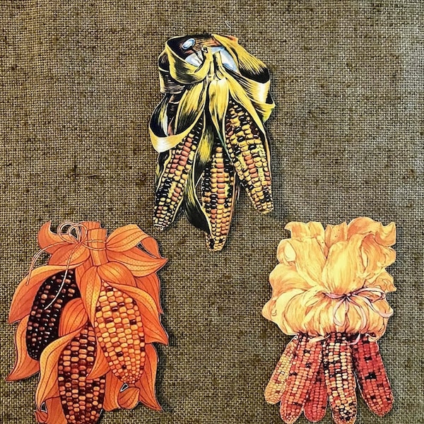 Sizes Up To 15" Choice 3 Vintage Style Thanksgiving Fall Autumn Indian Corn Hand Cut Cardstock Decoration,Wall Decor,Crafts,Cupcake Toppers