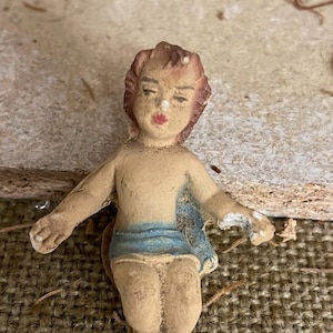 Vintage Replacement Hand Painted Composition Baby Jesus Blue Cloth for Christmas Nativity Creche Manger 1 3/4&quot; ,Italy, Cradle Not Included