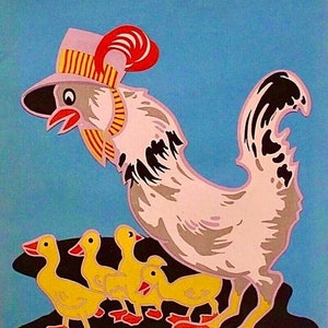 Tailles jusqu'à 30,5 cm (12 po.) style vintage Art déco Repro Chick Mama Chicken avec poussins découpés à la main en papier cartonné, décoration, encadrement, décorations de cupcakes