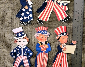 Sizes Up To 17&quot; Choose Vintage Style Boy in Americana July 4 USA Patriotic Uncle Sam Suit, Hand Cut Cardstock Decoration,Cupcake Toppers Too