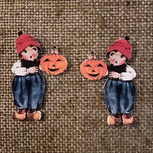 Up To 17" Vintage 1900s Style Dutch Boy Holding JOL Pumpkin Halloween Hand Cut Cardstock Decoration,Framing, Cupcake Toppers Available