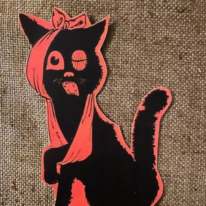 Chat bandé blessé orange noir de style vintage jusqu'à 40,4 cm, décoration Halloween en papier cartonné découpé à la main, travaux manuels, etc., décorations de cupcakes aussi