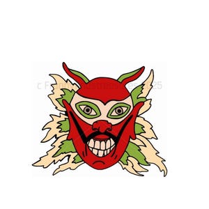 Vintage Halloween gemaskerde duivel groen witte vlammen digitale download digitaal gewijzigde/verbeterde afdrukbare kunstafbeelding PNG, JPG-bestand, ambachten, enz.
