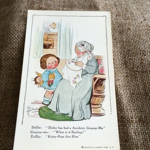 Circa 1900's Antique vintage Authentic Reinthal & Newman Postcard Dicky Has Had an Accident Grandma-Kitty Ate Him , No. 251 NOS