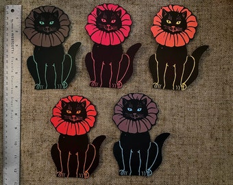 NEW EYE COLORS Too! Vintage Style Orange Black Cat Ruffled Collar,Halloween Hand Cut Cardstock Decoration ,Sizes Up To 10&quot;,Cupcake Toppers