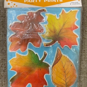 vintage NOS Dennison 1940's Set (8) Emballé Autumn Leaf Party Prints Litho Imprimé Thanksgiving Harvest Automne Halloween Carton Décoration