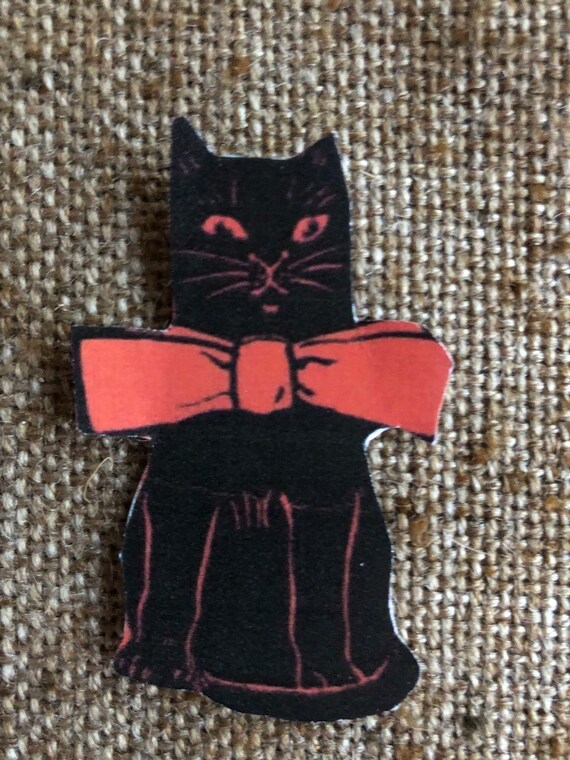 Halloween Hand Cut Cardstock Decoration Vintage Style Red Black Cat Red Bow SWEET SAVINGS! Sizes 1 Mini Scrap to Larger 10,German Style
